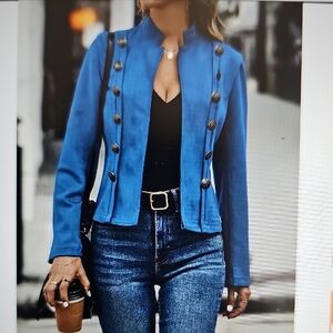 NEW FME Blue Decorative Button Women's Double Breasted Blazer Size XXL